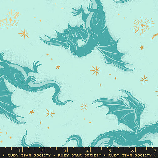 Moda Fireglow RS2131 13M Mint Metallic Etched Dragons By The Yard