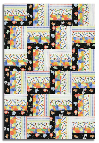 Riley Blake Pre-Cut 24 Block Rail Fence Quilt Kit - New Box Of Crayons - Black