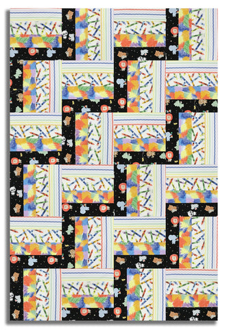Riley Blake Pre-Cut 24 Block Rail Fence Quilt Kit - New Box Of Crayons - Black