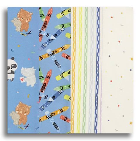 Riley Blake Pre-Cut 24 Block Rail Fence Quilt Kit - New Box Of Crayons - Blue