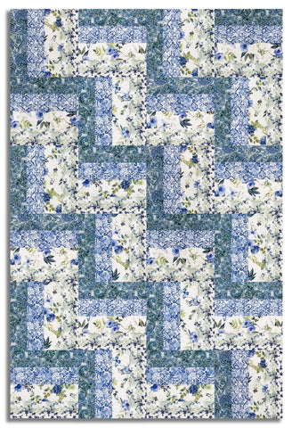 In The Beginning Pre-Cut 24 Block Rail Fence Quilt Kit - Sanctuary - Blue