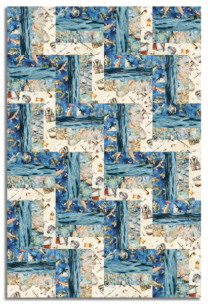 Matt's Hoffman Pre-Cut 24 Block Rail Fence Quilt Kit - Rise & Cast - Blue