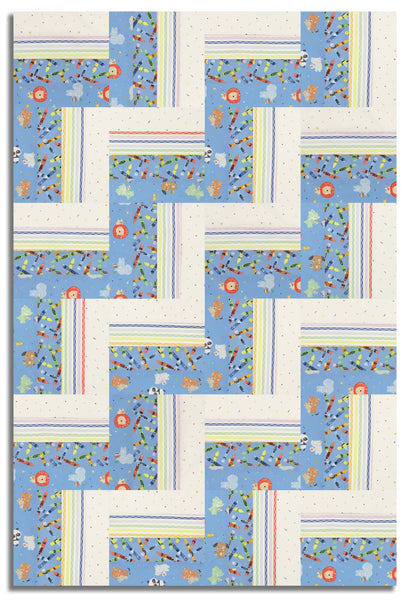 Riley Blake Pre-Cut 24 Block Rail Fence Quilt Kit - New Box Of Crayons - Blue