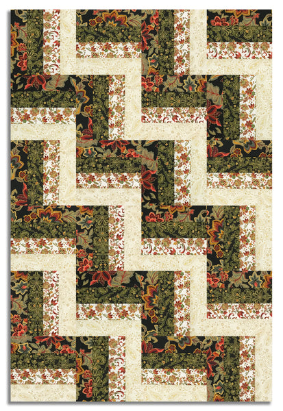 Hoffman Metallic Pre-Cut 24 Block Rail Fence Quilt Kit - Gilded Garden - Cream