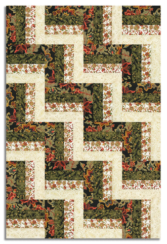 Hoffman Metallic Pre-Cut 24 Block Rail Fence Quilt Kit - Gilded Garden - Cream