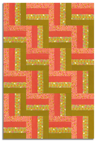 Matt's Andover Pre-Cut 24 Block Rail Fence Quilt Kit - Jinny - Flamingo