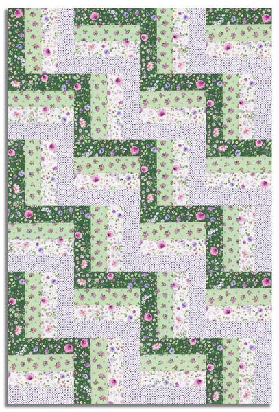 Matt's Clothworks Pre-Cut 24 Block Rail Fence Quilt Kit - Chateau En Fleur - Forest