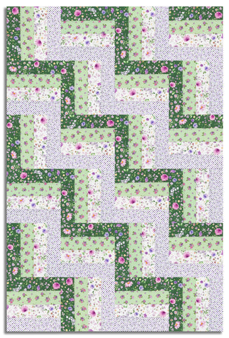 Matt's Clothworks Pre-Cut 24 Block Rail Fence Quilt Kit - Chateau En Fleur - Forest