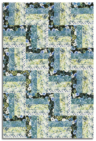 In The Beginning Pre-Cut 24 Block Rail Fence Quilt Kit - Sanctuary - Green