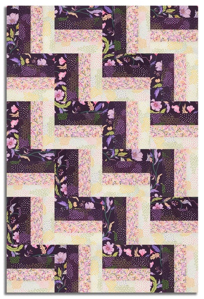 Moda Pre-cut 24 Block Rail Fence Quilt Kit - Floral Fondant - Plum