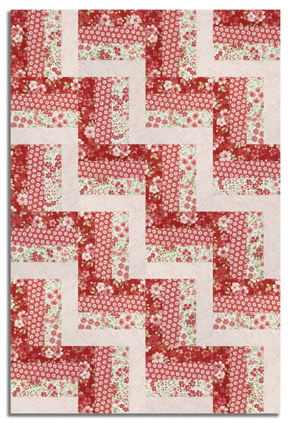 Studio E Pre-Cut 24 Block Rail Fence Quilt Kit - Elizabeth - Pomegranate
