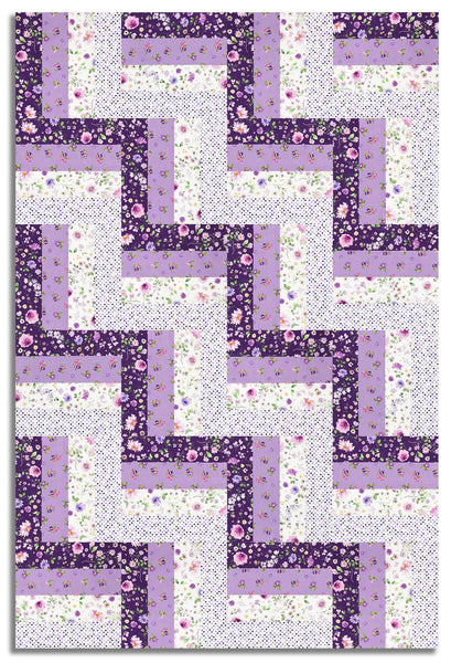 Matt's Clothworks Pre-Cut 24 Block Rail Fence Quilt Kit - Chateau En Fleur - Purple
