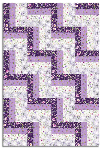 Matt's Clothworks Pre-Cut 24 Block Rail Fence Quilt Kit - Chateau En Fleur - Purple