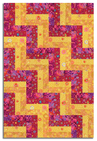 Free Spirit Kaffe Fasset Pre-Cut 24 Block Rail Fence Quilt Kit - Ruby Grapefruit