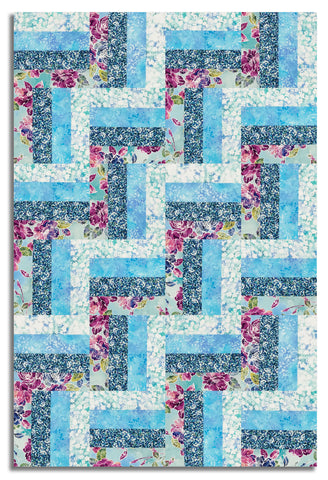 Kaufman Pre-Cut 24 Block Rail Fence Quilt Kit - Bella Blossoms - Sky