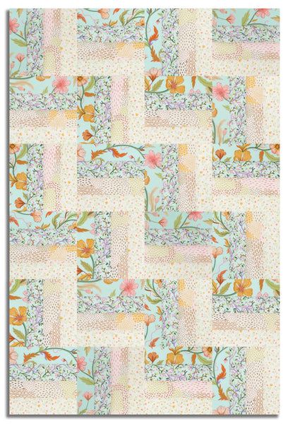 Moda Pre-cut 24 Block Rail Fence Quilt Kit - Floral Fondant - Sky