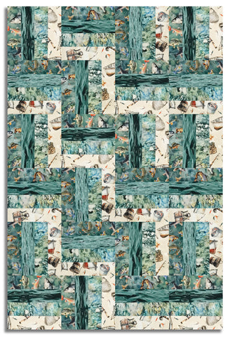 Matt's Hoffman Pre-Cut 24 Block Rail Fence Quilt Kit - Rise & Cast - Teal