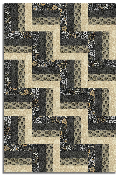 Moda Pre-cut 24 Block Rail Fence Quilt Kit - Posh