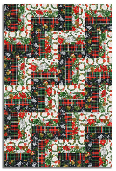 Blank Quilting Digital Pre-Cut 24 Block Rail Fence Quilt Kit - Be Merry & Shine Bright
