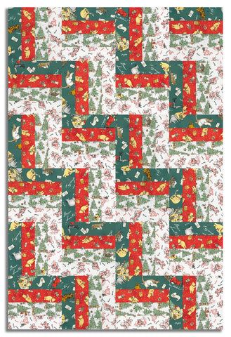 Matt's Studio E Pre-Cut 24 Block Rail Fence Quilt Kit - Christmas At Pooh Corner