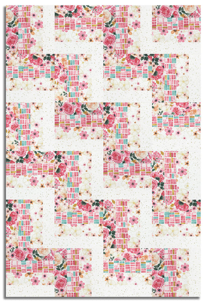 Wilmington Pre-Cut 24 Block Rail Fence Quilt Kit - Peony Blossoms