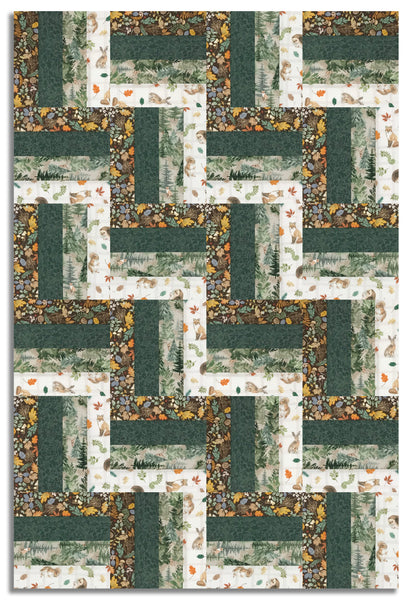 Clothworks Pre-Cut 24 Block Rail Fence Quilt Kit - Woodland Way