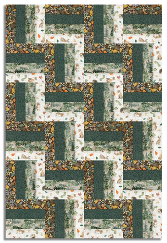 Clothworks Pre-Cut 24 Block Rail Fence Quilt Kit - Woodland Way