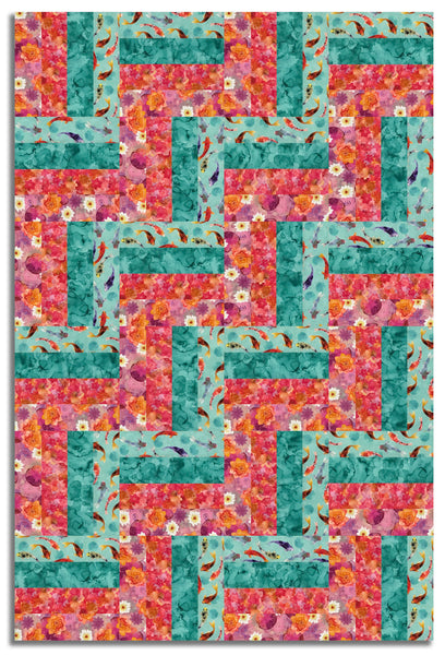 Clothworks Pre-Cut 24 Block Rail Fence Quilt Kit - Lily Pond