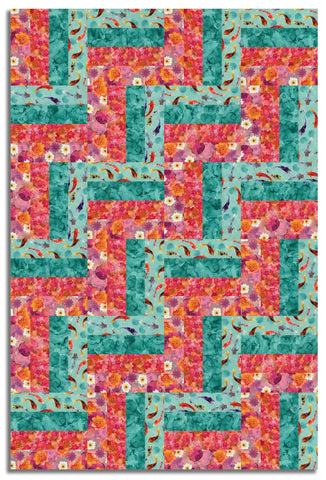 Clothworks Pre-Cut 24 Block Rail Fence Quilt Kit - Lily Pond