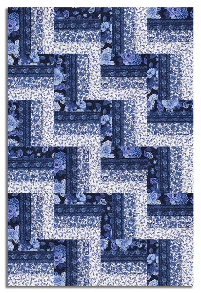 Windham Pre-Cut 24 Block Rail Fence Quilt Kit - China Blue