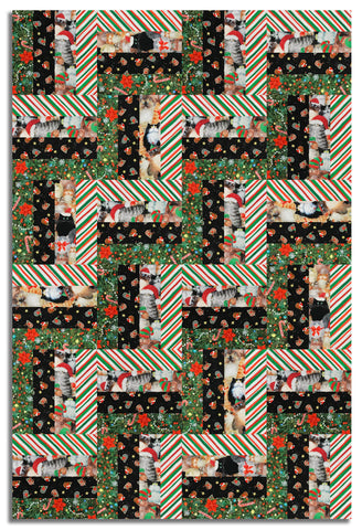 Windham Pre-Cut 24 Block Rail Fence Quilt Kit - Meowy Christmas