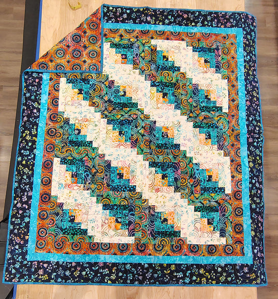 Log Cabin 55 x 64" Fully Finished Sample Quilt - Retro Rainbow