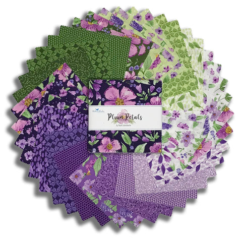 Riley Blake Pre-Cut 42 Piece 5" Stacker Charm Squares 15640 42 - Plum Petals