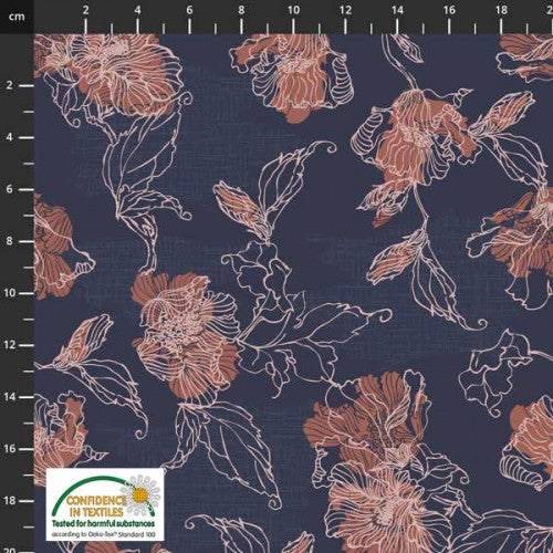 Blank Quilting Stof Biloba 4501 535 Navy Flower Outlines By The Yard