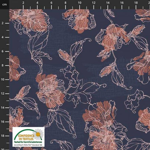 Blank Quilting Stof Biloba 4501 535 Navy Flower Outlines By The Yard