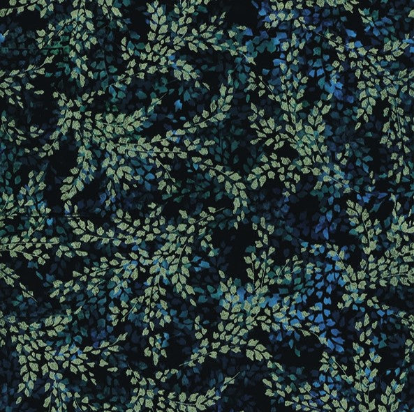 Hoffman batik s2324 215g preto azul/dourado galho ditsy no quintal