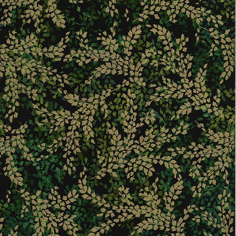 Hoffman Batik S2324, 702 g, tief smaragdgrün/goldfarbener Blümchenzweig, Meterware
