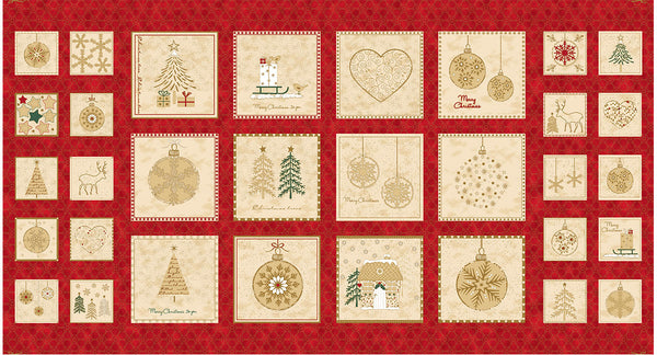 Blank Quilting Stof Frosty Snowflake 4595P 483 Red/Gold Motif Squares 24" PANEL By The PANEL (Not Stricty By The Yard)