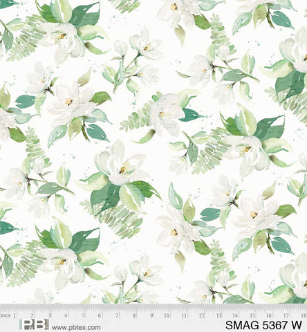 P&B Textiles Sweet Magnolia 5367-W Large Floral White By The Yard
