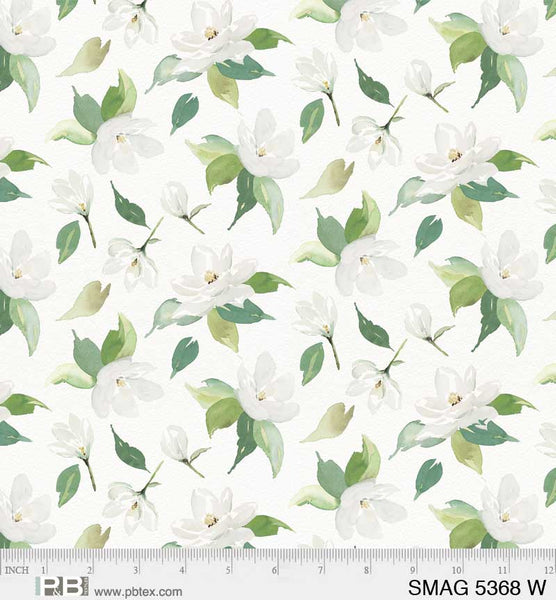 P&B Textiles Sweet Magnolia 5368-W Mixed Floral White By The Yard