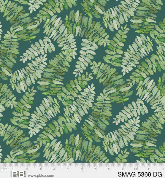 P&B Textiles Sweet Magnolia 5369-DG - Fern Leaves Dark Green By The Yard