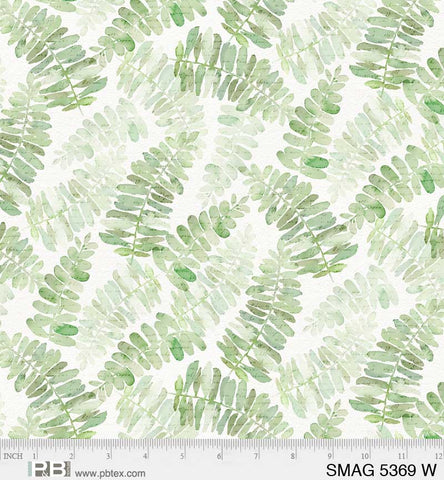P&B Textiles Sweet Magnolia 5369-W - Fern Leaves White By The Yard