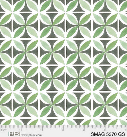 P&B Textiles Sweet Magnolia 5370-GS Geometric Green/Slate By The Yard
