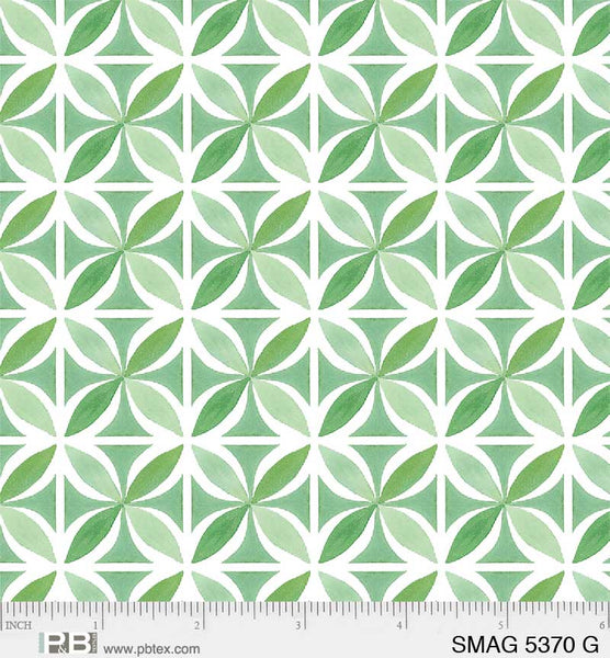 P&B Textiles Sweet Magnolia 5370-G Geometric Green By The Yard