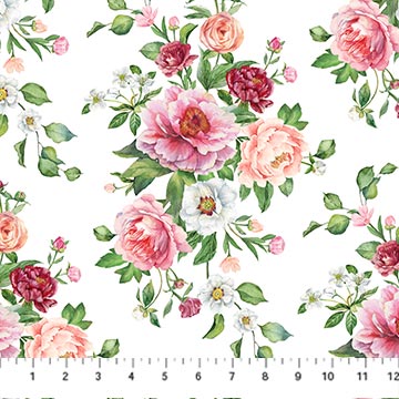 Northcott Blush SP25618 10 White Multi Floral Bouquet By The Yard