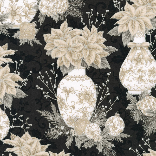 Kaufman Holiday Flourish: Festive Finery - Taupe Colorstory 22284 304 Shadow Floral By The Yard