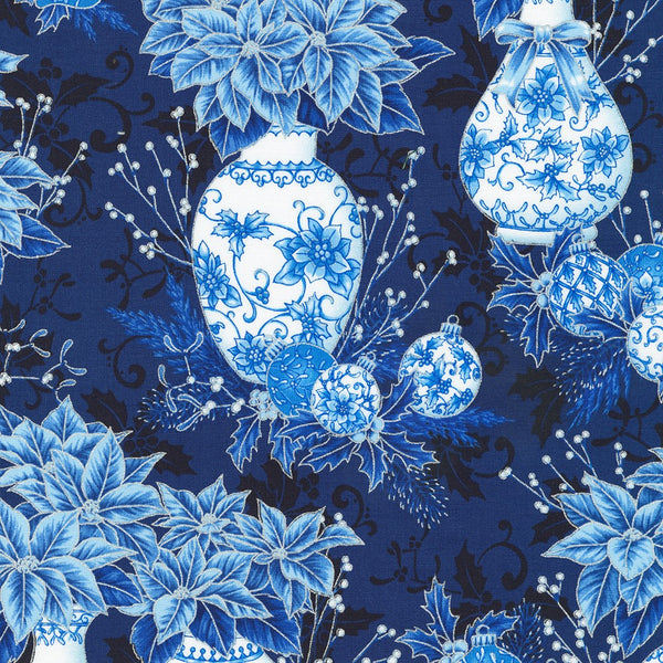 Kaufman Holiday Flourish: Festive Finery - Blue Colorstory 22284 9 Navy Floral By The Yard