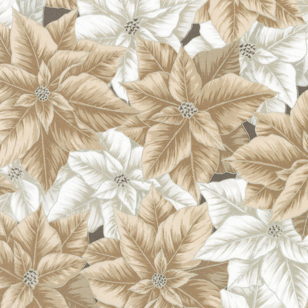 Kaufman Holiday Flourish: Festive Finery - Taupe Colorstory 22285 303 Blanc Poinsettias By The Yard
