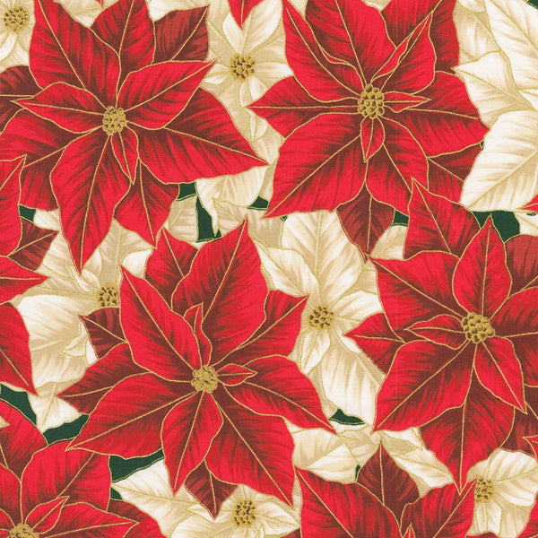 Kaufman Holiday Flourish: Festive Finery - Holiday Colorstory 22285 91 Crimson Poinsettias By The Yard