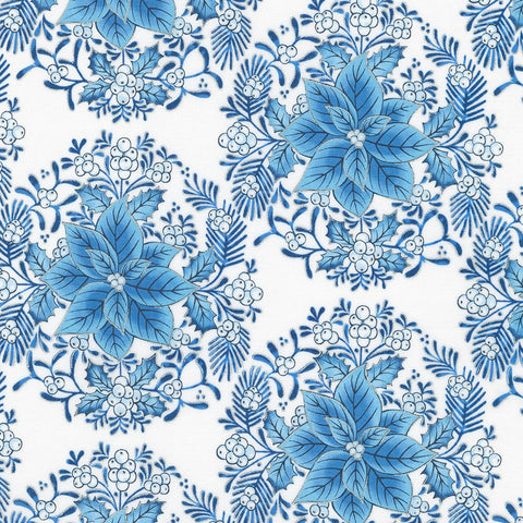 Kaufman Holiday Flourish: Festive Finery - Blue Colorstory 22286 75 Delft Floral By The Yard